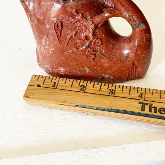 Vintage Chinese Natural Red Shoushan Stone Carved Cherry Tree Blossom Teapot - Picture 15 of 16